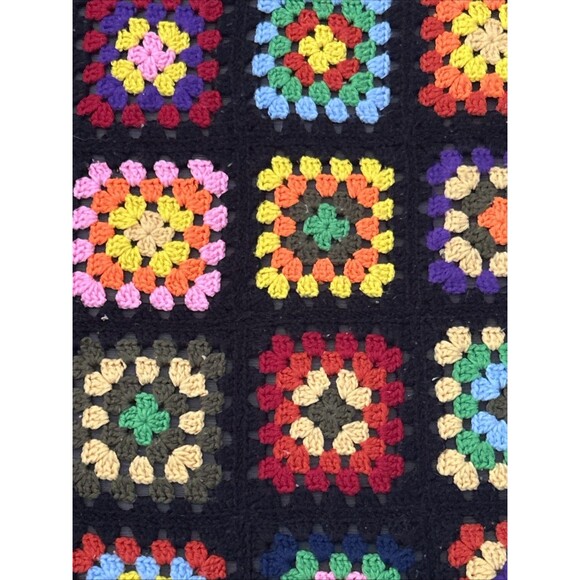 Black Granny Square Couch Sofa Afghan Blanket Throw Roseann 65”x 40” Bohemian - Picture 3 of 4